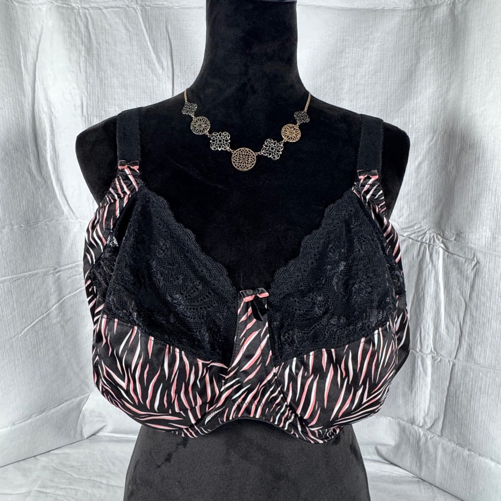Elomi‎ 42K Black Pink Zebra Print Lace Trim Underwire Bra EL4110SEI